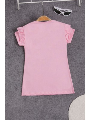 Cansın Mini Pembe Peluş Ayıcıklı Fırfırlı Kız Çocuk T-Shirt 15538