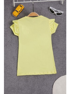 Cansın Mini Sarı Peluş Ayıcıklı Fırfırlı Kız Çocuk T-Shirt 15540