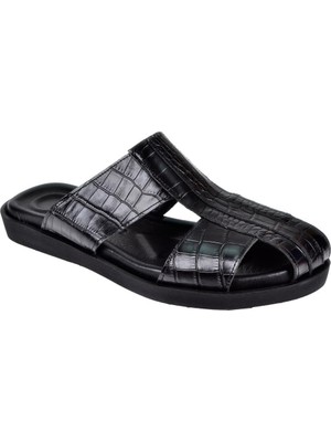 Pullman Hakiki Deri Burnu Kapalı Erkek Terlik CEV-3014   SİYAH