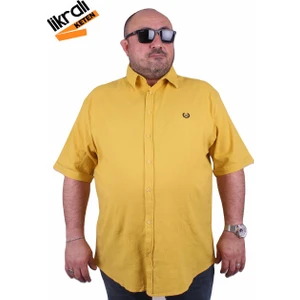 Moc Grande Mocgrande Büyük Beden Kısa Kol Erkek Likralı Keten Gömlek 11300 Hardal