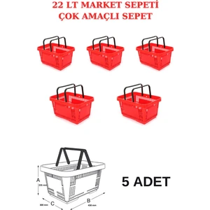 Manken İstanbul 22 Litre 5 Adet Market Sepeti, Alışveriş Sepeti, Saplı Market Sepeti