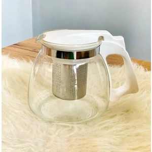 900 Ml Çelik Süzgeçli Cam Demlik Çay Kahve Bitki Çayı Demliği Beyaz