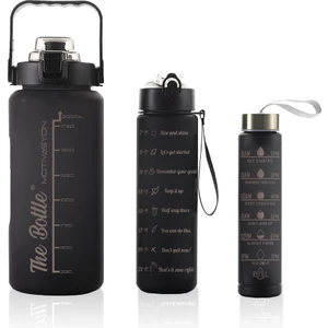 Motivasyonel Su Matarası 3lü Su Şişesi 2 Litre Su Matarası + 750 Ml+ 300 Ml Yavrulu Sporcu Matarası