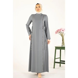 Taş Şeritli Mint Tesettür Elbise 5288