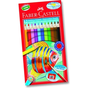 Aquarel Suluboya Kalemi 12 Renk Karton Kutu 1 Paket Faber Sulu Boya Kalemi 12 Li Fırça Hediyeli