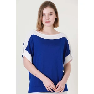 Kadın Saks Ekru Kuşaklı Yazlık Ince Triko Bluz