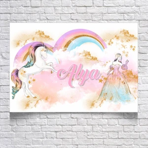 Reysa Tasarım Prenses ve Unicorn Temalı Doğum Günü AFIŞI35 x 50 cm