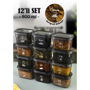 Beyaz Serigrafi Etiketli 12lı Peggy Dikdörtgen Saklama Kabı Seti 800 Ml Antrasit