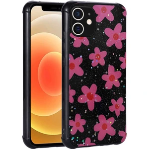 Apple iPhone 12 Kılıf Simli Desenli Kamera Korumalı Parlak  Popy Kapak