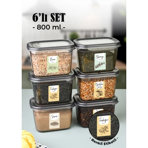 Renkli Etiketli 6lı Peggy Dikdörtgen Baharatlık Seti 800 Ml Antrasit
