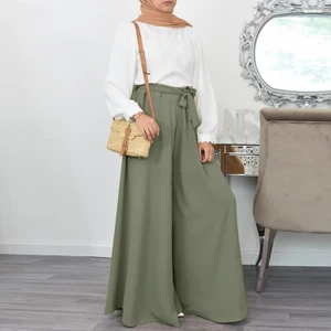 Keten Yazlık Günlük Kemerli Kadın Pantolon Şalvar