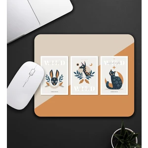 Vega Hediye Bej ve Turuncu Renk Geyik ve Kedi  Motifli Mouse Pad 23X19CM Fare Altlığı Kaydırmaz Taban DE591