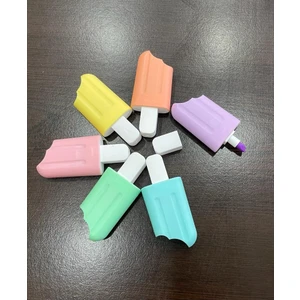 6'lı Dondurma Şekilli Pastel Renk Çantalı Mini Fosforlu Kalem