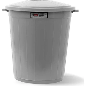 Plastik Gri Kapaklı Yuvarlak Çöp Kovası 70 lt
