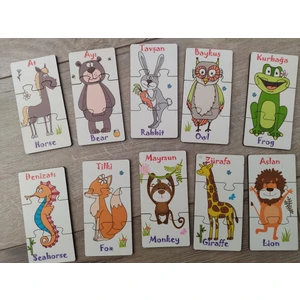 Hayvanlar 3lü Ahşap Renkli Puzzle 10 Parça