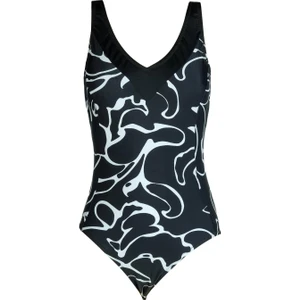 Beria Kadın Siyah Beyaz Desenli V Yaka Toparlayıcı Mayo