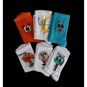 Çorap Dünyam 6”li Çizgi Film Anime Gumball Darwin Karakterli Neşeli Kolej Tenis Çorap