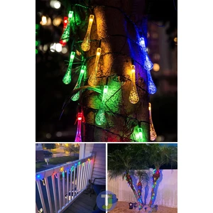 Solar Güneş Enerjili 50 LED Işıklı Su Damlası Dekorasyon Bahçe Aydınlatması (Renkli Işık)