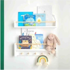 50 cm Set Beyaz Natürel Raf Montessori Askılık