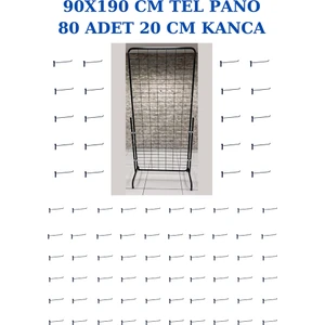 Manken İstanbul Siyah Tel Pano Standı 90X190 cm - 80 Adet Kanca Bijuteri Standı Çorap Standı Telefon Standı
