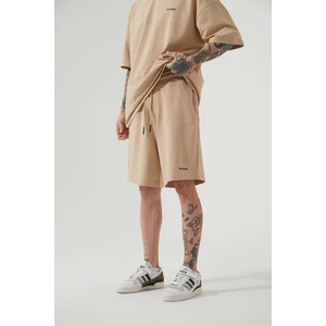 Unisex Oversize Basic Cepli Şort Bej