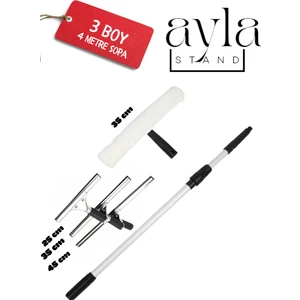 Ayla Stand 4 mt Profesyonel Pencere Temizleme Seti, Duş ve Cam Sileceği 25 + 35 + 45 cm Çekçek + 35 Peluş Takım