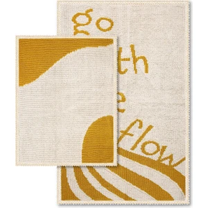 Go With The Flow Doğal Pamuklu 2'li Banyo Kilim Seti 60X100+50X60 cm - Hardal