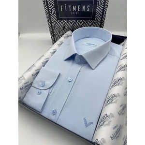 Slim Fit Uzun Kol Saten Hediye Kutulu Kolay Ütülenebilir Erkek Gömlek(KR.9511) - Buz Mavi