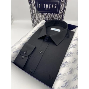 Slim Fit Uzun Kol Saten Hediye Kutulu Kolay Ütülenebilir Erkek Gömlek(KR.9511) - Siyah