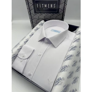 Slim Fit Uzun Kol Saten Hediye Kutulu Kolay Ütülenebilir Erkek Gömlek(KR.9511) - Beyaz