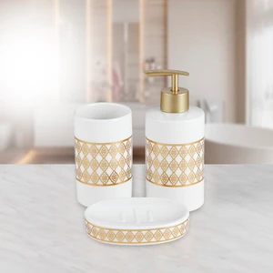 Seramik 3'lü Banyo Seti - Altın Yaldızlı