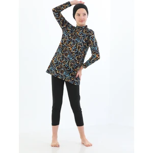 Secret Moda Kapalı Kız Çocuk Desenli Taytlı Hızlı Kuruma Özellikli Çocuk  Tesettür Mayo 9 10 Yaş