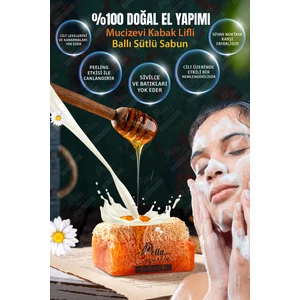 Pella %100 El Yapımı, Gliserinli, Mucizevi Doğal Kabak Lifli, Sütlü Ballı Sabun 130 gr