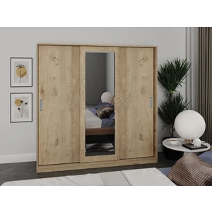 Kzn Home 3 Kapaklı Sürgülü Aynalı Gardrop Elbise Dolabı - Tamamı Meşe Mdf