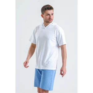 Beyaz Kısa Kollu Kapüşonlu Sweatshirt