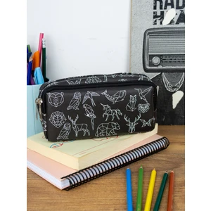 Kalem Kutusu Geometrik Hayvanlar Iki Bölmeli Vegan Deri (Çift Gözlü Kalemlik)