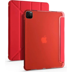 Apple iPad Pro 12.9 2022 M2 Uyumlu Kılıf Standlı Katlanabilir Pu Silikon Tf2 Kırmızı