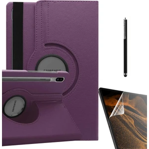 Case Street Casestreet Samsung Galaxy Tab S7 Fe T736 Kılıf Kapaklı Standlı 360 Dönebilen Koruma DN22 + Nano + Kalem Mor