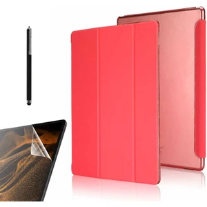 Huawei Matepad 10.4 Uyumlu Kılıf Smart Cover Kapaklı Standlı Uyku Modlu SM22 + Nano + Kalem Kırmızı