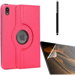 Apple iPad Mini 2021 6.nesil Uyumlu Kılıf Kapaklı Standlı 360 Dönebilen Koruma DN11 + Nano + Kalem Pembe