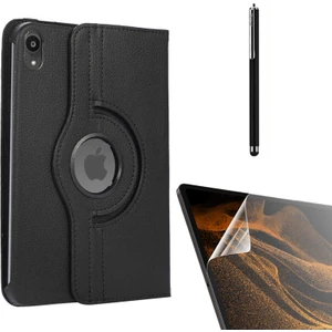 Apple iPad Mini 2021 6.nesil Uyumlu Kılıf Kapaklı Standlı 360 Dönebilen Koruma DN11 + Nano + Kalem Siyah