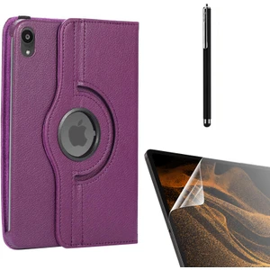 Apple iPad Mini 2021 6.nesil Uyumlu Kılıf Kapaklı Standlı 360 Dönebilen Koruma DN11 + Nano + Kalem Mor