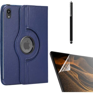Apple iPad Mini 2021 6.nesil Uyumlu Kılıf Kapaklı Standlı 360 Dönebilen Koruma DN11 + Nano + Kalem Lacivert