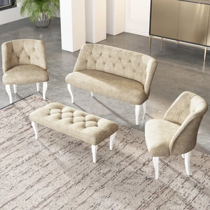 Gadahome Çay Seti Koltuk Takımı, Salon Balkon Takımı(2+1+1+Puf Beyaz Ayak)