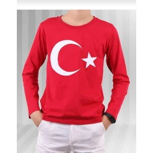 Fires Giyim Türk Bayrağı Baskılı Penye Uzun Kollu Tshirt