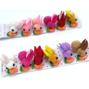 Queen Aksesuar 6lı Sevimli Peluş Ponpon Havuçlu Renkli Tavşan Pensli Toka Seti Bebek Çocuk