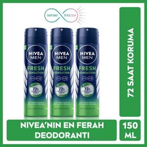 Men Fresh Sensation Sprey Deodorant - 72 Saat Anti-Perspirant Koruma, Uzun Süren Ferahlık  150 ml x 3