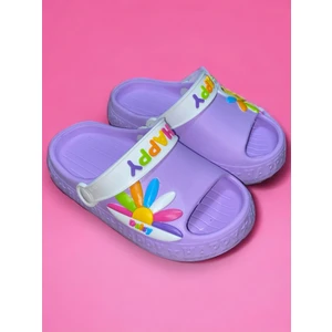 Çocuk Lila Renk Figürlü Yeezy Önü Açık Kaydırmaz Sandalet Crocs Terlik