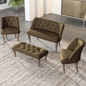 Gadahome Çay Seti Koltuk Takımı, Salon Balkon Takımı(2+1+1+Puf Ceviz Ayak)