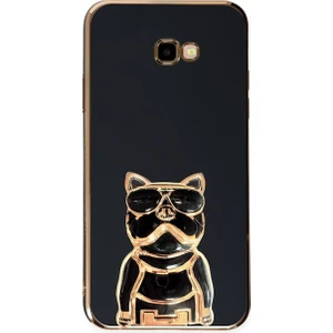 J7 Prime Kılıf Kamera Korumalı Köpek Desenli Standlı Silikon Siyah